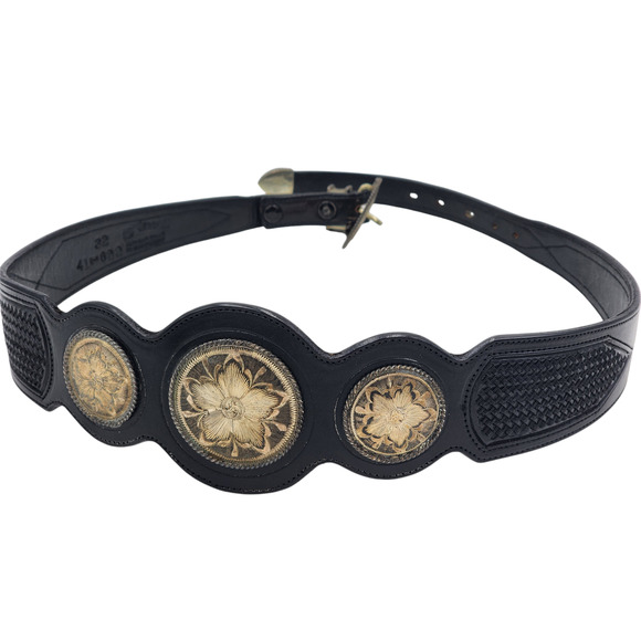 Vogt Belt Steerhide Leather Sterling Buckle Western Conchos Southwest Style 32 - Picture 3 of 16